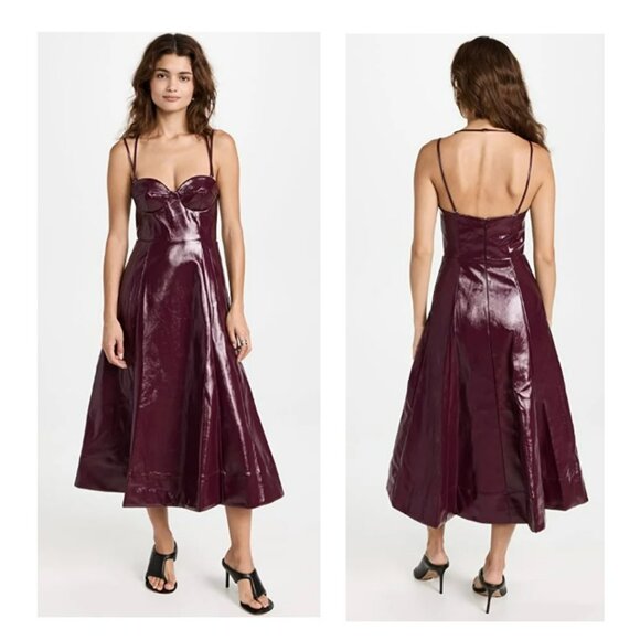 STAUD Dresses & Skirts - STAUD Plum Abstract Faux Leather Midi Dress Sz 12